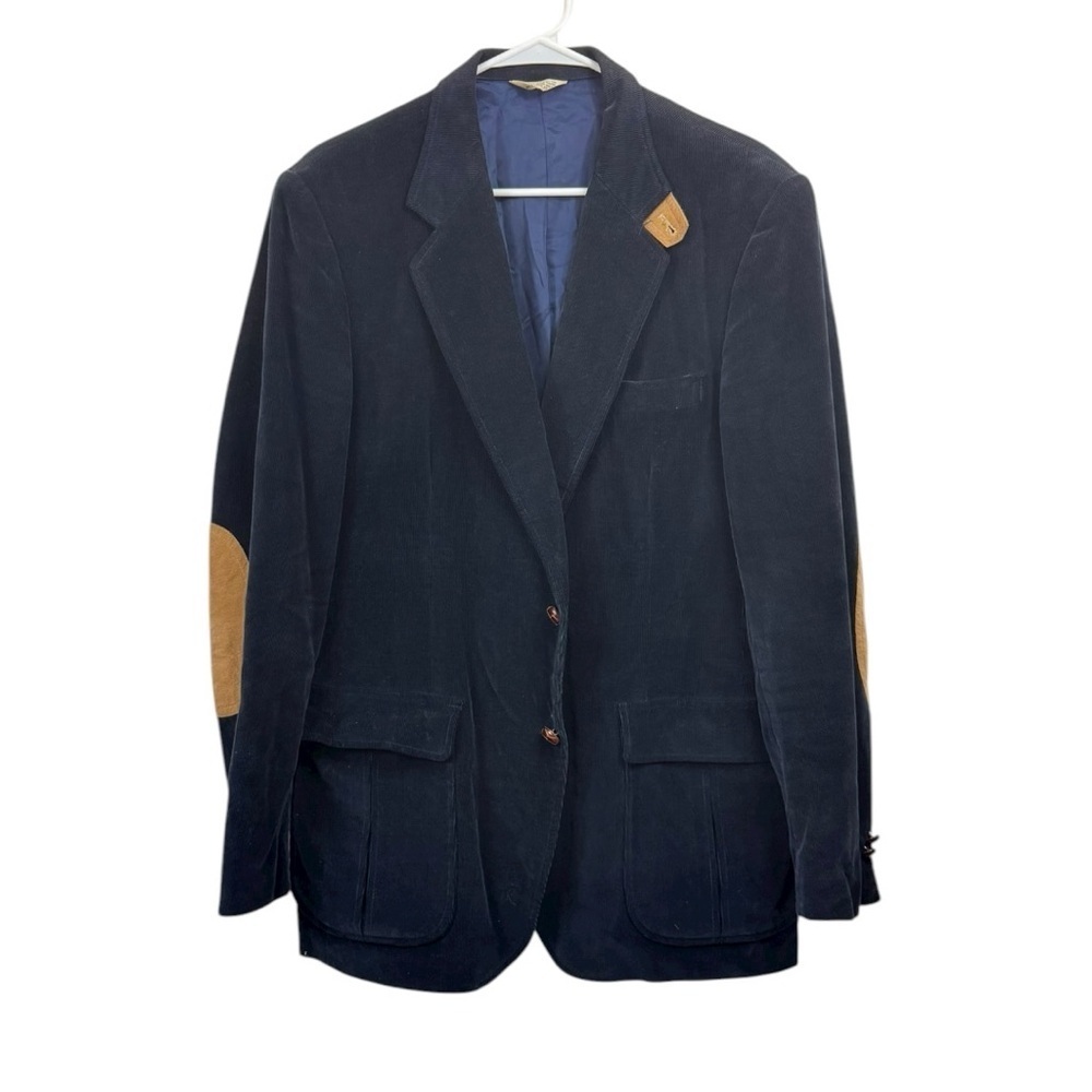 Vintage Cambridge Classics Blazer Jacket Mens 42 Navy Corduroy Elbow Patches